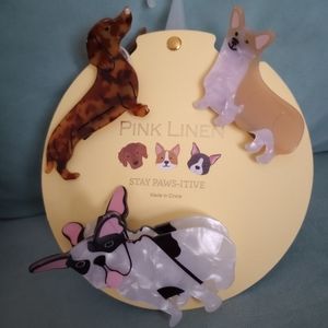 NWT PINK LINEN "STAY PAW-SITIVE" DOG HAIR CLIP SET